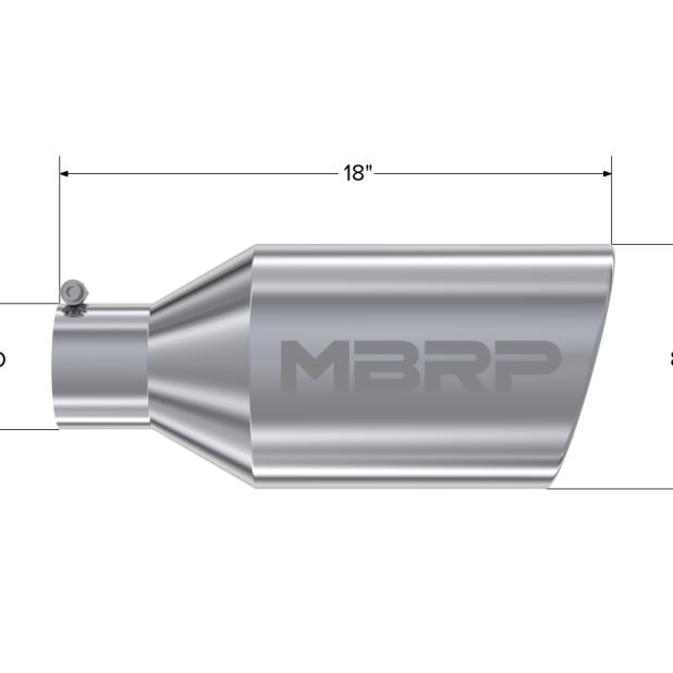 MBRP Universal Tip 8in O.D. Rolled End 4in inlet 18in length T304