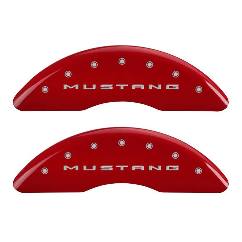 MGP 4 Caliper Covers Engraved Front 2015/Mustang Engraved Rear 2015/50 Red finish silver ch-Caliper Covers-MGP-MGP10200SM52RD-SMINKpower Performance Parts