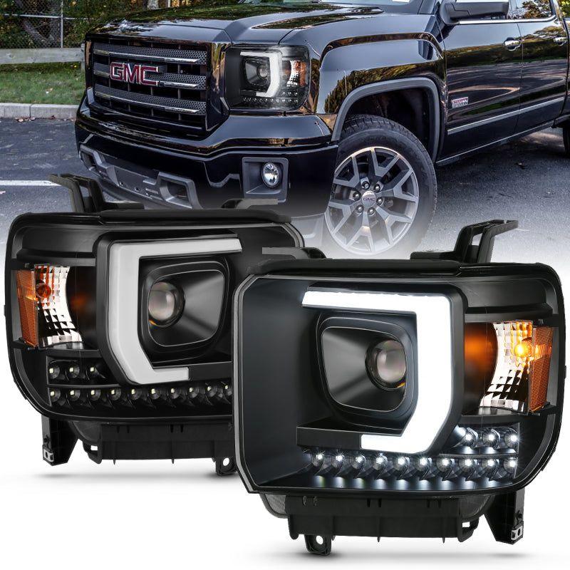 ANZO 2014-2015 Gmc Sierra 1500HD Projector Plank Style Headlight Black W/ Drl-Headlights-ANZO-ANZ111450-SMINKpower Performance Parts