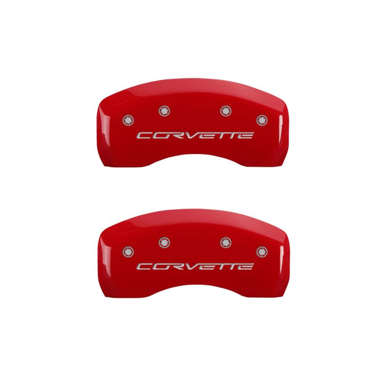 MGP 4 Caliper Covers Engraved Front & Rear C6/Corvette Red finish silver ch-Caliper Covers-MGP-MGP13008SCV6RD-SMINKpower Performance Parts