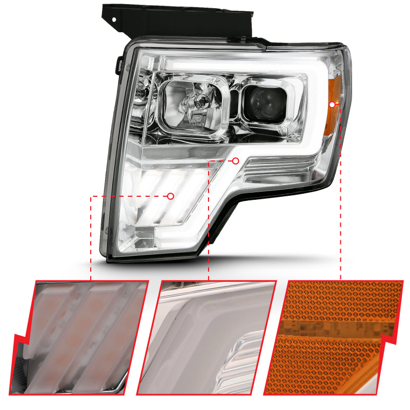ANZO 2009-2013 Ford F-150 Projector Light Bar G4 Switchback H.L. Chrome Amber-Headlights-ANZO-ANZ111470-SMINKpower Performance Parts
