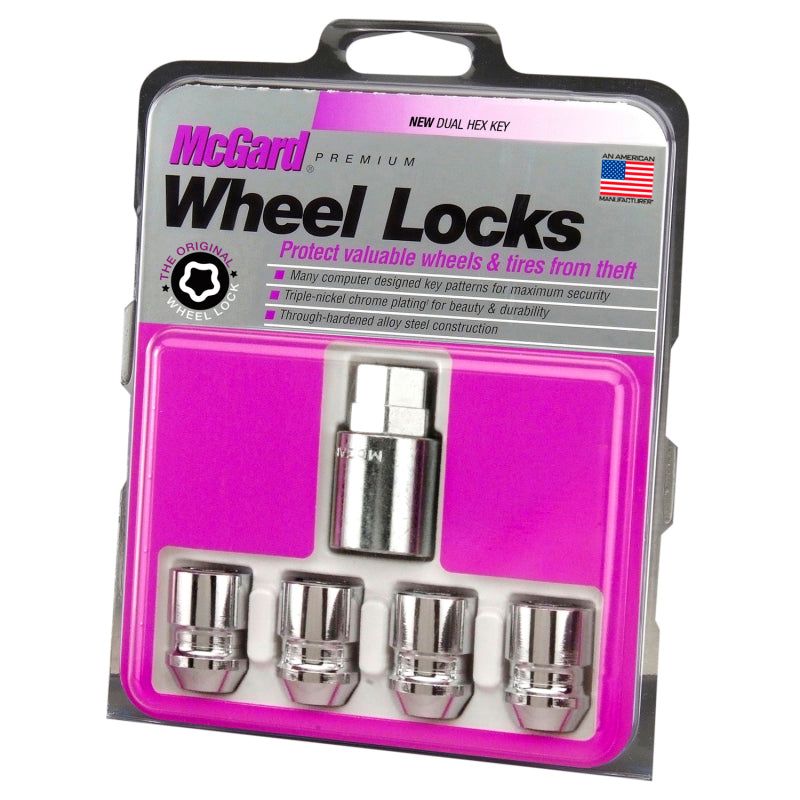 McGard Wheel Lock Nut Set - 4pk. (Cone Seat) M12X1.5 / 19mm & 21mm Dual Hex / 1.28in. L - Chrome-Lug Nuts-McGard-MCG24157-SMINKpower Performance Parts