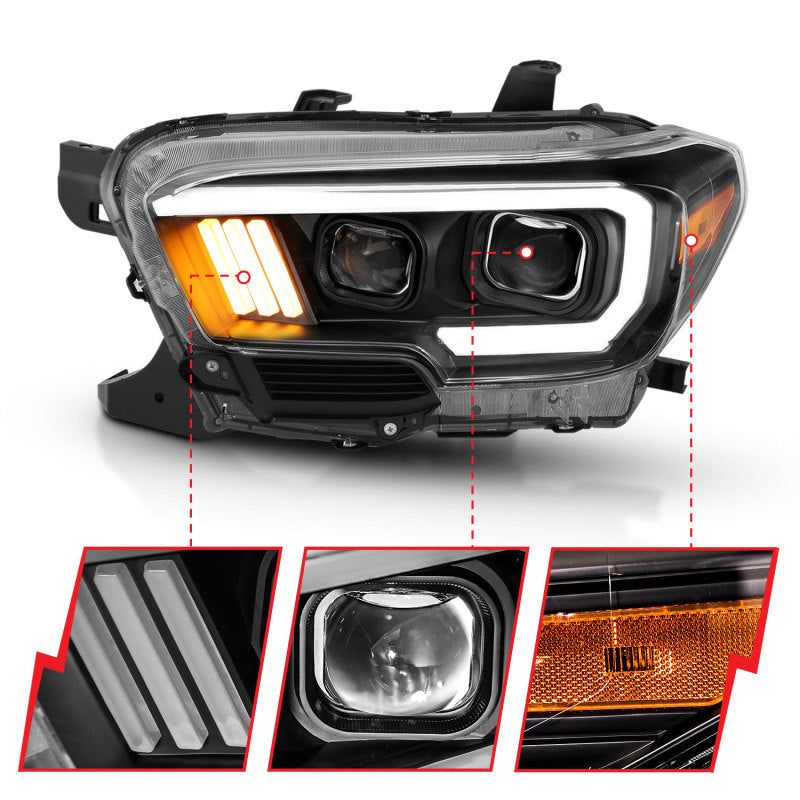 ANZO 2016-2017 Toyota Tacoma Projector Headlights w/ Plank Style Design Black/Amber w/ DRL-Headlights-ANZO-ANZ111379-SMINKpower Performance Parts