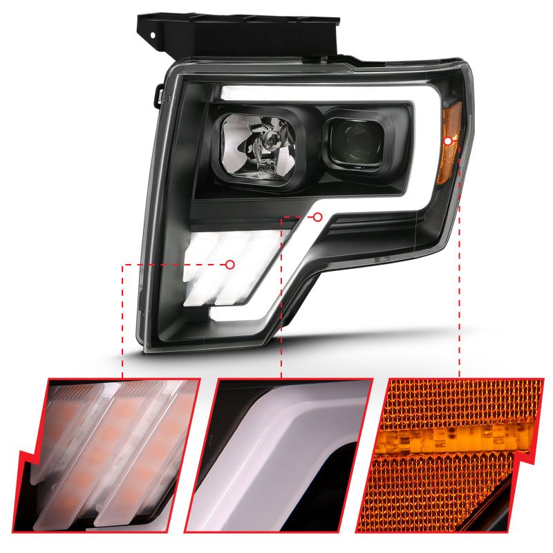 ANZO 2009-2013 Ford F-150 Projector Light Bar G4 Switchback H.L.Black Amber-Headlights-ANZO-ANZ111469-SMINKpower Performance Parts