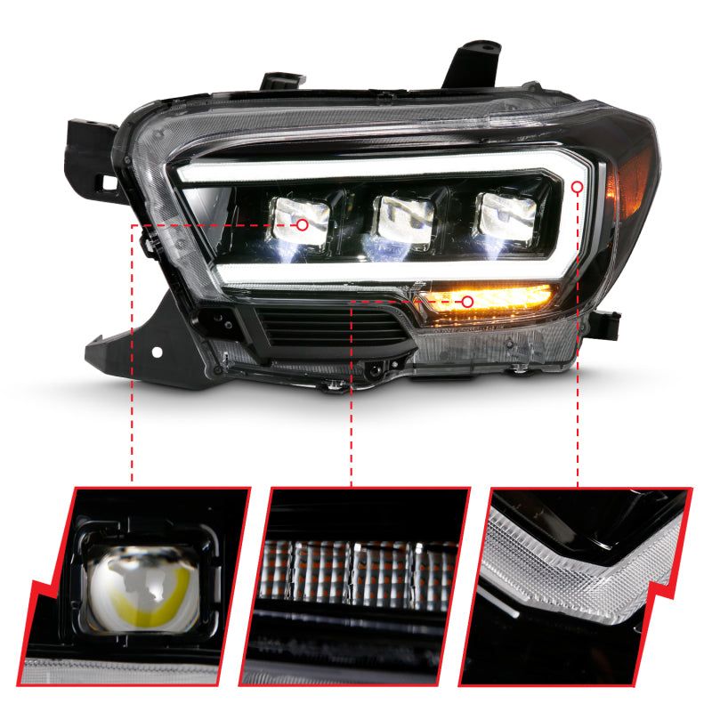 ANZO 2016-2018 Toyota Tacoma LED Projector Headlights Plank Style Black w/ Amber-Headlights-ANZO-ANZ111496-SMINKpower Performance Parts