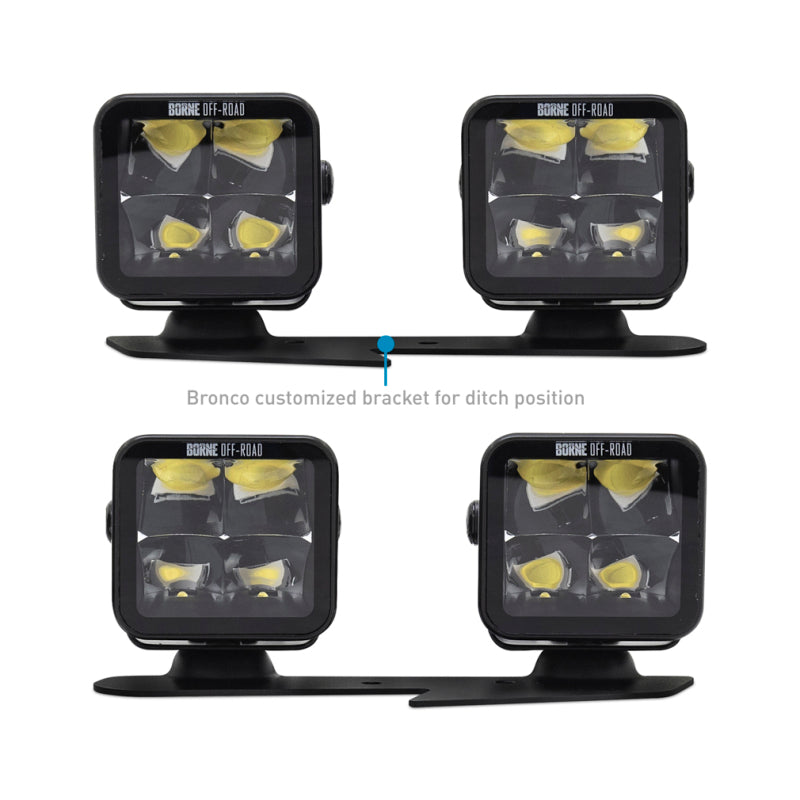 Borne Off-Road 21+ Bronco Light Pods 4pc Ditch 3x3 Spot Upfit