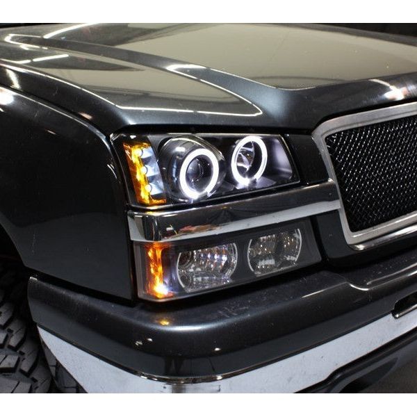 Spyder Chevy Silverado 1500 03-06 Projector LED Halo LED Amber Reflctr Blk PRO-YD-CS03-AM-BK