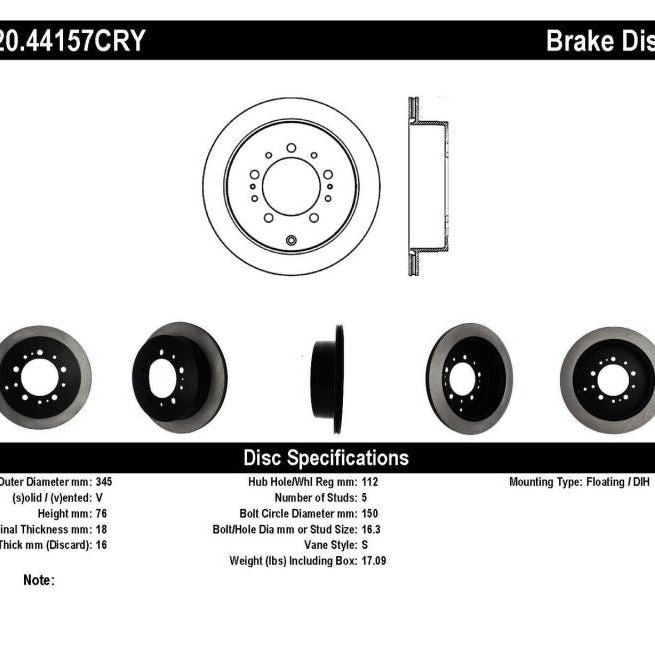 Stoptech 08-17 Toyota Land Cruiser / 08-17 Lexus LX Rear Premium Cryo Rotor