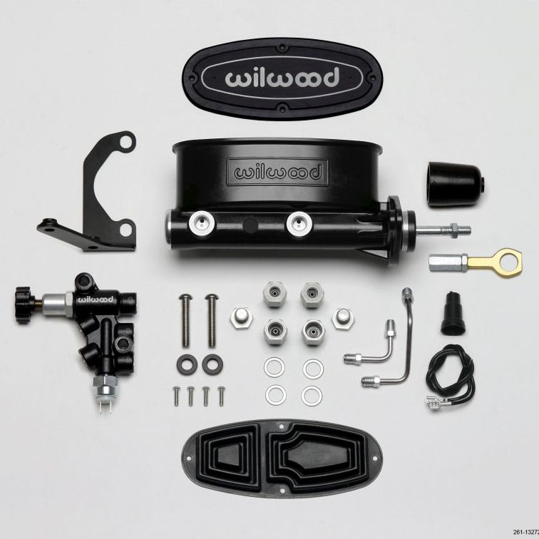 Wilwood HV Tandem M/C Kit w L/H Bracket & Prop Valve - 7/8in Bore Black-W/Push. - Early Mustang-Brake Master Cylinder-Wilwood-WIL261-13272-BK-SMINKpower Performance Parts