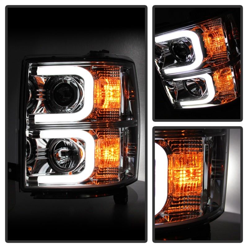 Spyder Chevy Silverado 1500 14-16 Projector Headlights Light Bar DRL Chrm PRO-YD-CS14-LBDRL-C-Headlights-SPYDER-SPY5079480-SMINKpower Performance Parts