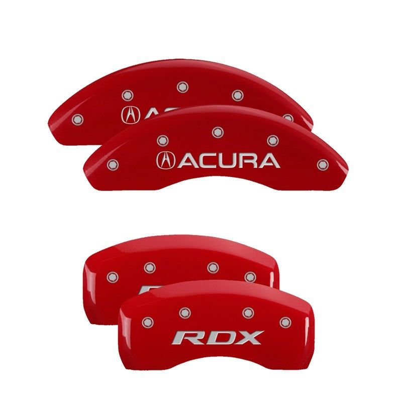 MGP 4 Caliper Covers Front Acura Rear RDX Red Finish Silver Characters (Req 18in+ Wheel)-Caliper Covers-MGP-MGP39024SRDXRD-SMINKpower Performance Parts