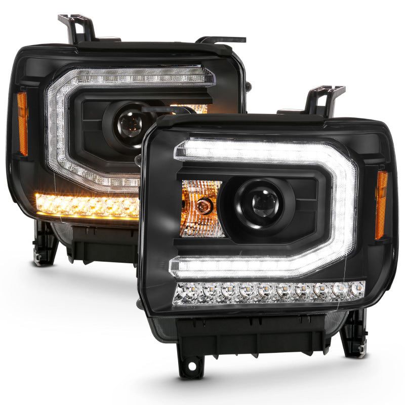 ANZO 2016-2019 Gmc Sierra 1500 Projector Headlight Plank Style Black w/ Sequential Amber Signal-Headlights-ANZO-ANZ111485-SMINKpower Performance Parts