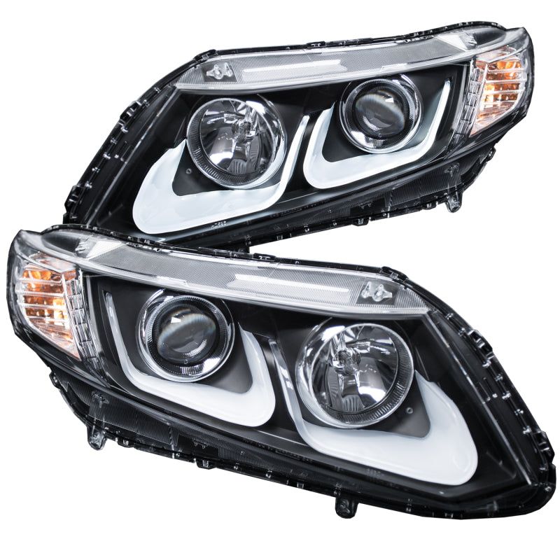 ANZO 2012-2015 Honda Civic Projector Headlights w/ U-Bar Black-Headlights-ANZO-ANZ121479-SMINKpower Performance Parts