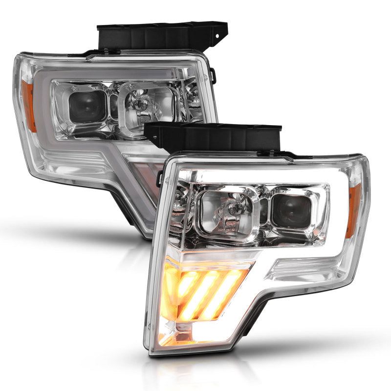 ANZO 2009-2014 Ford F-150 Projector Headlight Chrome Amber-Headlights-ANZO-ANZ111446-SMINKpower Performance Parts