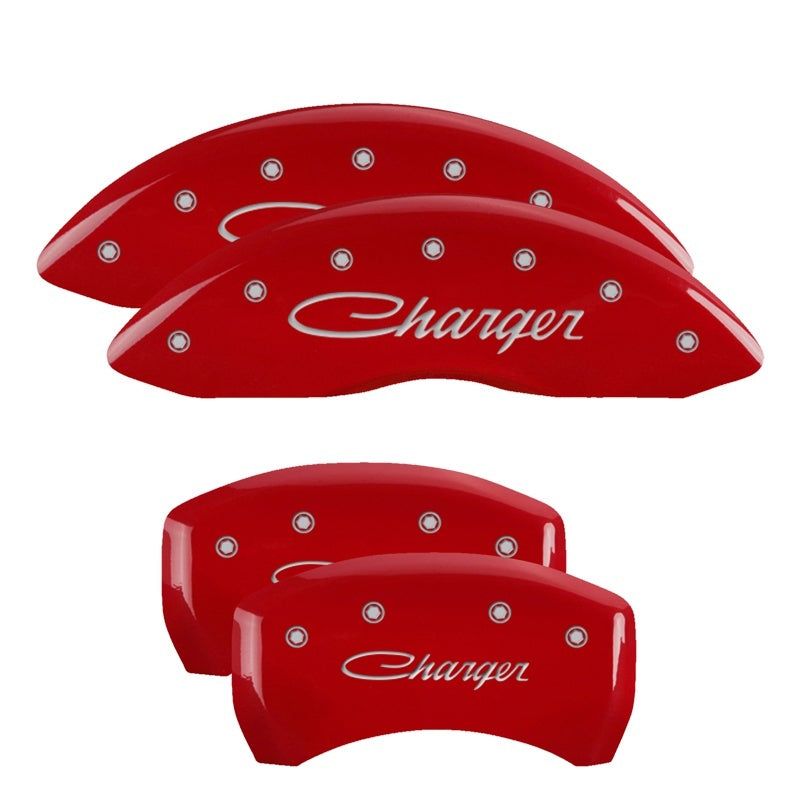 MGP 4 Caliper Covers Engraved Front Cursive/Challenger Engraved Rear RT Red finish silver ch-Caliper Covers-MGP-MGP12001SCLRRD-SMINKpower Performance Parts