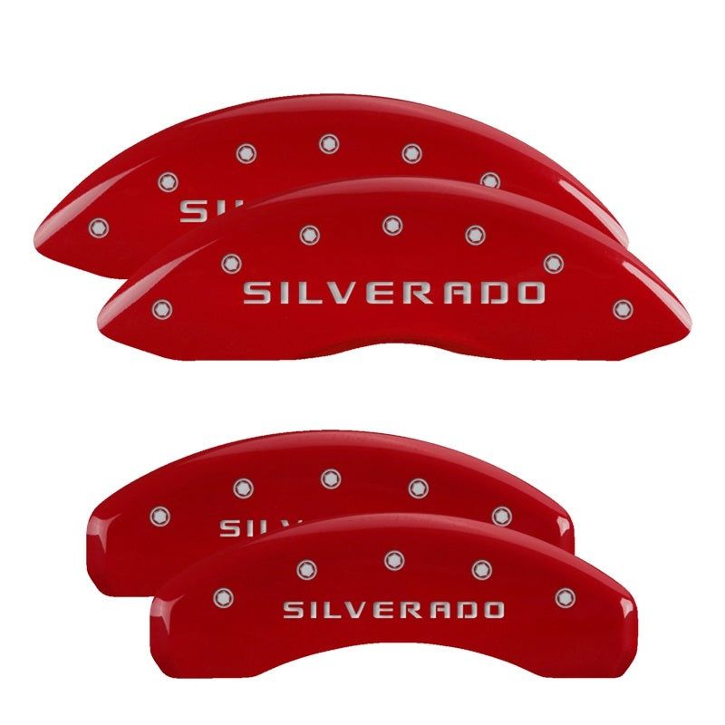 MGP 4 Caliper Covers Engraved F&R MGP Red Finish Silver Characters 2019 Chevrolet Silverado 1500