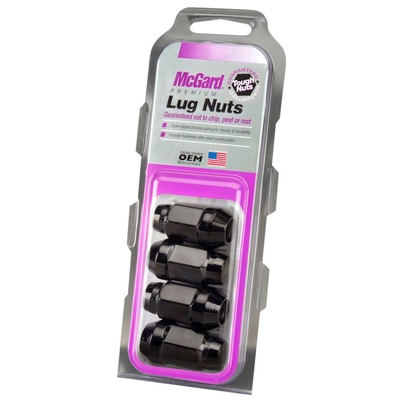 McGard Hex Lug Nut (Cone Seat Bulge Style) M12X1.5 / 3/4 Hex / 1.45in. Length (4-Pack) - Black-Lug Nuts-McGard-MCG64015-SMINKpower Performance Parts