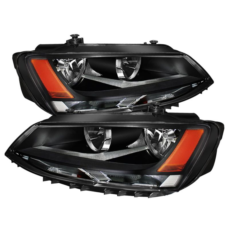 Xtune Volkswagen Jetta 11-14 Amber Crystal Headlights Black HD-JH-VJ11-AM-BK-Headlights-SPYDER-SPY5075796-SMINKpower Performance Parts