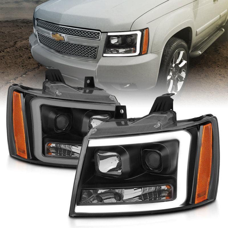 ANZO 07-14 Chevy Tahoe Projector Headlights w/ Plank Style Design Black w/ Amber - SMINKpower Performance Parts ANZ111402 ANZO