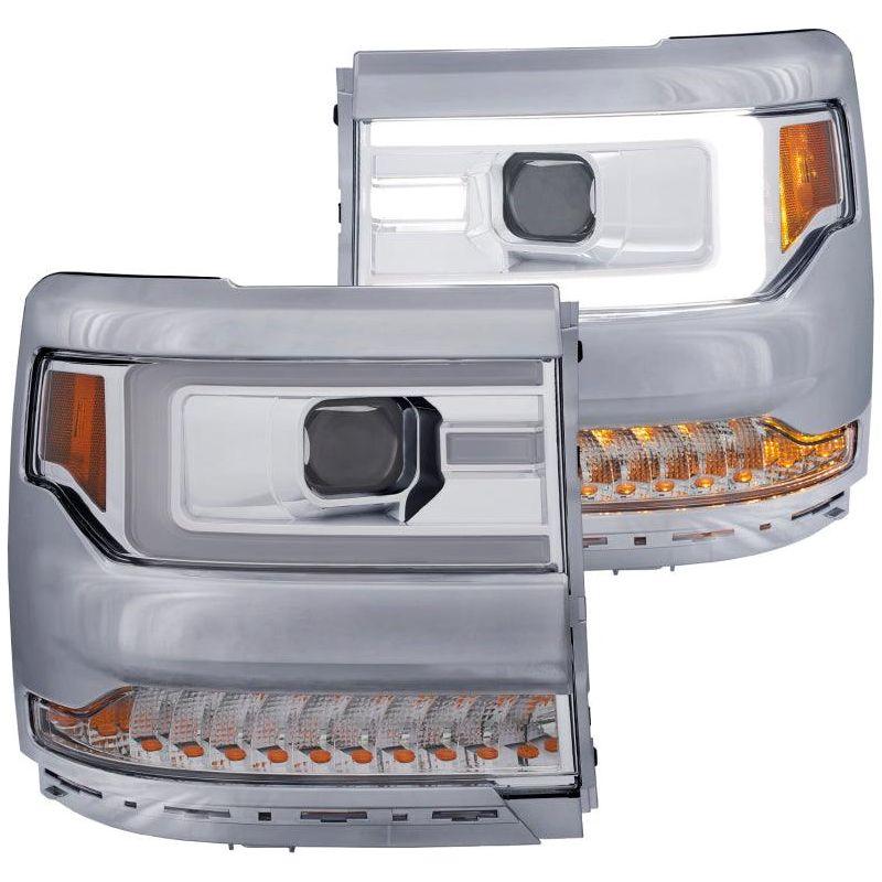 ANZO 16-17 Chevy Silverado 1500 Projector Headlights Plank Style Design Chrome w/ Amber - SMINKpower Performance Parts ANZ111374 ANZO