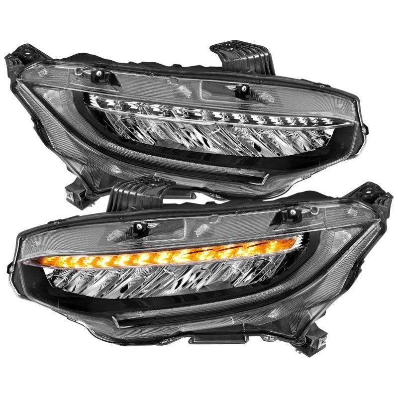 ANZO 16-17 Honda Civic Projector Headlights Plank Style Black w/Amber/Sequential Turn Signal - SMINKpower Performance Parts ANZ121527 ANZO
