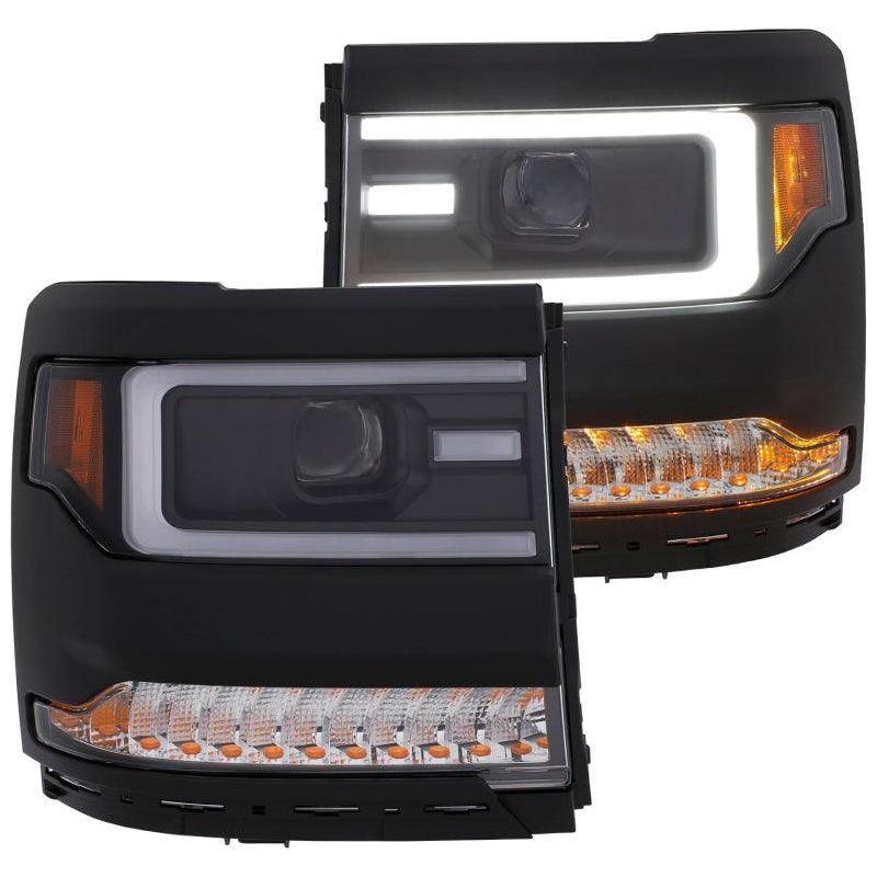 ANZO 16+ Chevy Silverado 1500 Projector Headlights Plank Style Black w/Amber/Sequential Turn Signal - SMINKpower Performance Parts ANZ111375 ANZO
