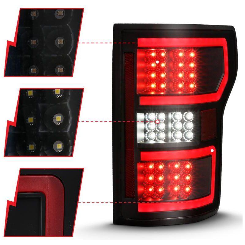 ANZO 18-19 Ford F-150 LED Taillight Black Housing Clear Lens Red Light Bar W/Sequential - SMINKpower Performance Parts ANZ311314 ANZO