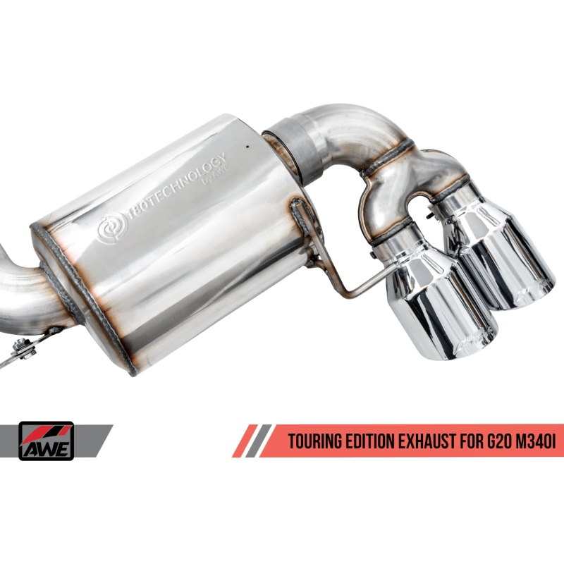 AWE Tuning 2019+ BMW M340i (G20) Non-Resonated Touring Edition Exhaust - Quad Chrome Silver Tips - SMINKpower Performance Parts AWE3015-42148 AWE Tuning