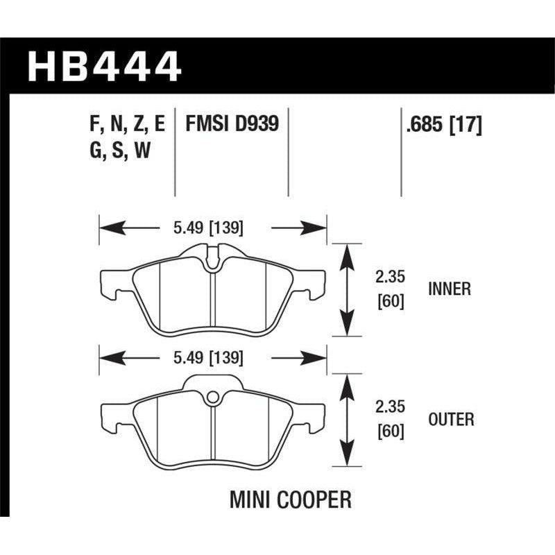 Hawk 02-06 Mini Cooper / Cooper S HPS Street Front Brake Pads - SMINKpower Performance Parts HAWKHB444F.685 Hawk Performance