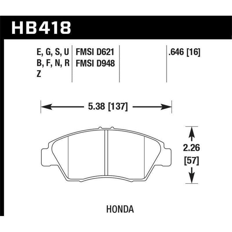 Hawk 02-06 RSX (non-S) Front / 03-11 Civic Hybrid / 04-05 Civic Si HP DTC-60 Front Race Brake Pads - SMINKpower Performance Parts HAWKHB418G.646 Hawk Performance