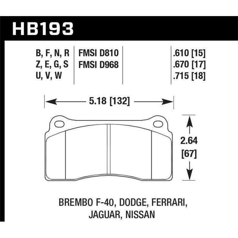Hawk 03-06/08-09 Dodge Viper / 88-92 Ferrari F40 / 95-97 F50 DTC-60 Race Brembo Brake Pads - SMINKpower Performance Parts HAWKHB193G.670 Hawk Performance
