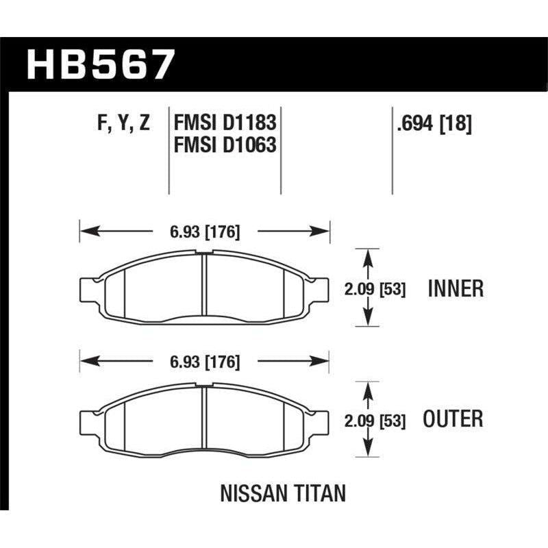 Hawk 04-06 infiniti QX56 / 05-06 Armada / 04 Pathfinder / 04-07 Titan LTS Street Front Brake Pads - SMINKpower Performance Parts HAWKHB567Y.694 Hawk Performance