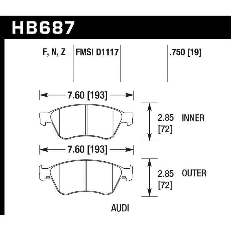 Hawk 04-10 Audi A8 Quattro / 07-11 S6 / 07-10 S8 / 04-06 VW Phaeton HPS Front Street Brake Pads - SMINKpower Performance Parts HAWKHB687F.750 Hawk Performance