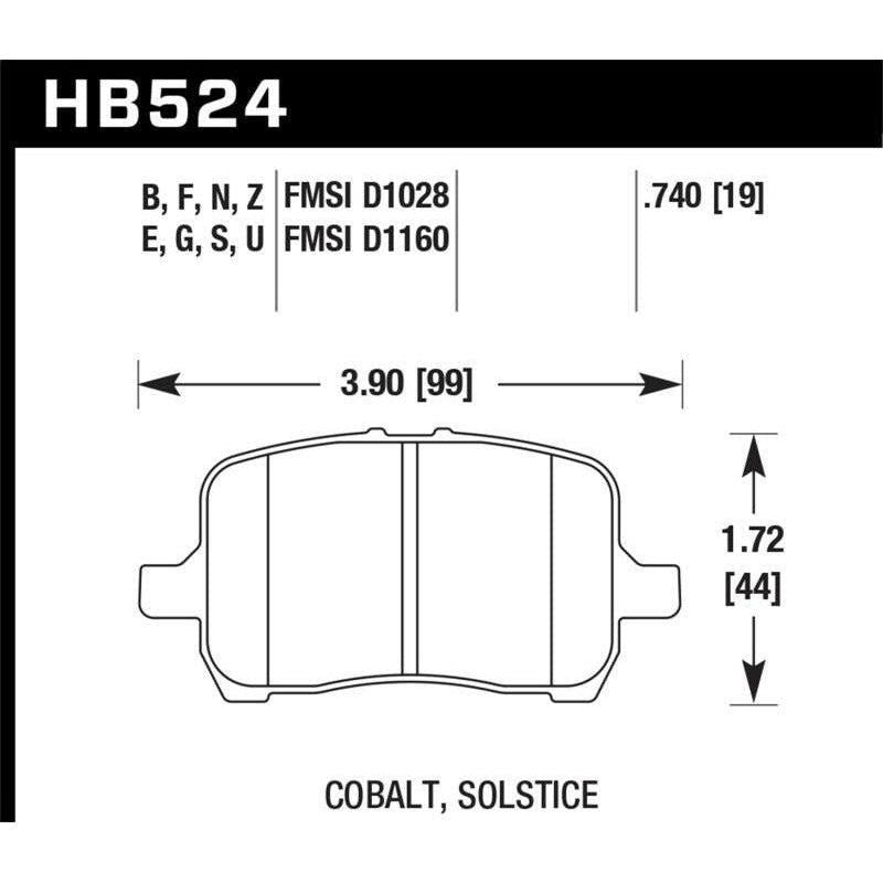 Hawk 05-07 Cobalt SS / 08-09 HHR / 04+ Malibu / 07A+ G5 GT / 06+ G6 / HP+ Street Front Brake Pads - SMINKpower Performance Parts HAWKHB524N.740 Hawk Performance