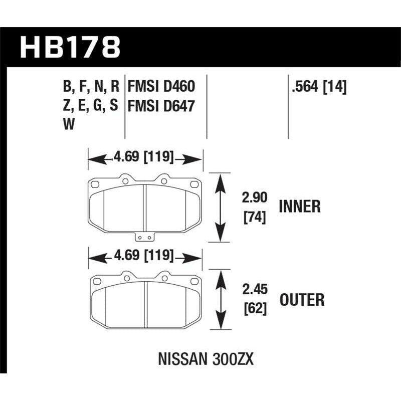 Hawk 06-07 WRX / 89-96 Nissan 300ZX / 89-93 Skyline GT-R DOTC-60 Front Race Pads - SMINKpower Performance Parts HAWKHB178G.564 Hawk Performance