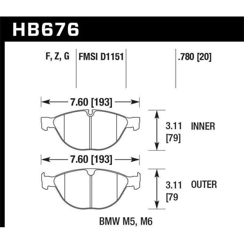 Hawk 06-10 BMW M5/M6 HPS Street Front Brake Pads - SMINKpower Performance Parts HAWKHB676F.780 Hawk Performance