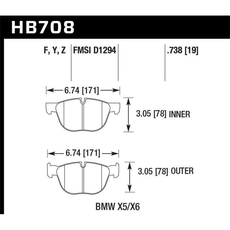 Hawk 07-08 BMW X5 3.0si/4.8i / 09-13 X5 Xdrive / 08-13 X6 Xdrive HPS Front Brake Pads - SMINKpower Performance Parts HAWKHB708F.738 Hawk Performance