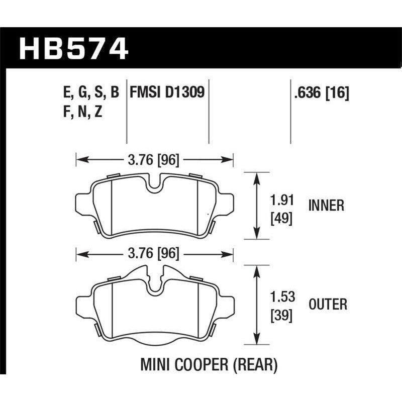 Hawk 07+ Mini Cooper HPS Street Rear Brake Pads - SMINKpower Performance Parts HAWKHB574F.636 Hawk Performance
