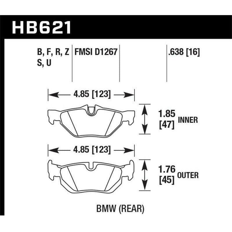 Hawk 08-11 BMW 128i / 10 BMW 323i / 07-11 BMW 328i / 07-11 BMW 328XI HPS Street Rear Brake Pads - SMINKpower Performance Parts HAWKHB621F.638 Hawk Performance
