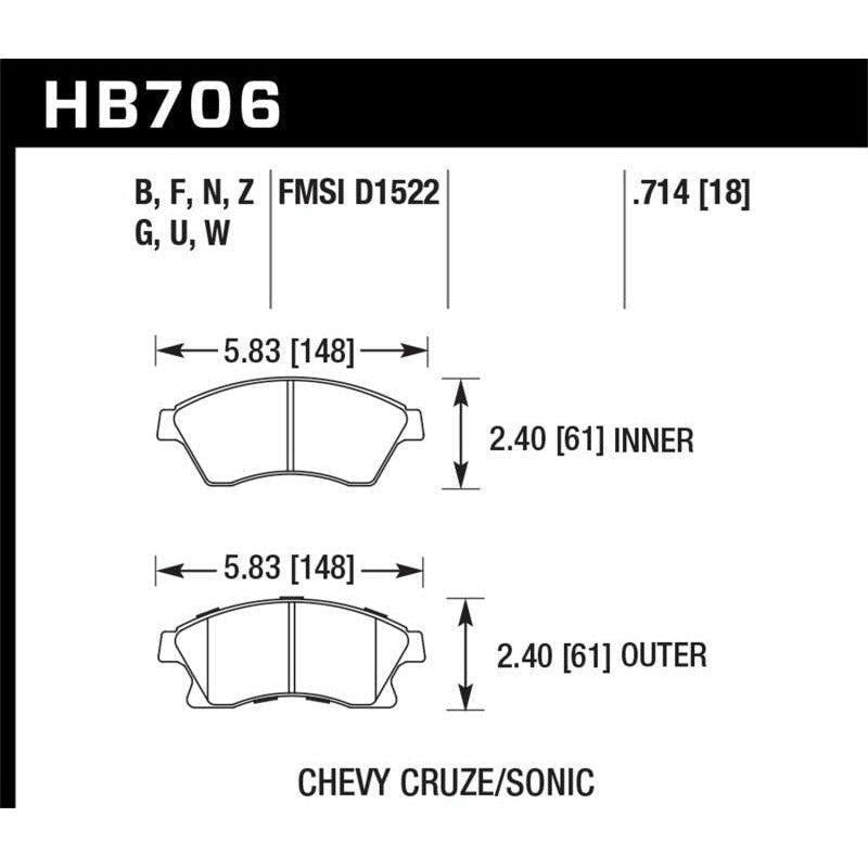 Hawk 11-12 Chevy Cruze Eco/LS/1LT/2LT/LTZ / 12 Sonic LS/LT/LTZ HPS Front Street Brake Pads - SMINKpower Performance Parts HAWKHB706F.714 Hawk Performance