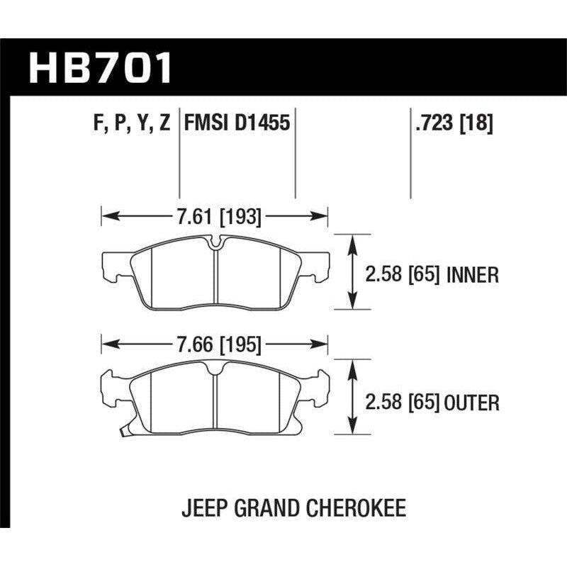 Hawk 11-12 Dodge Durango / 11-12 Jeep Grand Cherokee Perf Ceramic Front Street Brake Pads - SMINKpower Performance Parts HAWKHB701Z.723 Hawk Performance