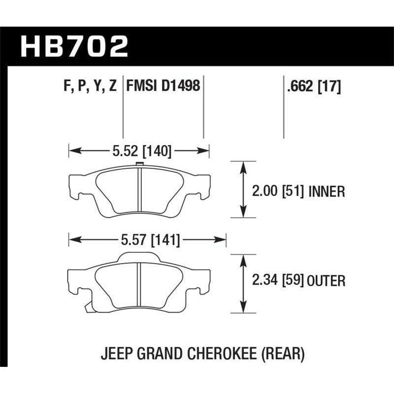 Hawk 11-12 Dodge Durango / 11-12 Jeep Grand Cherokee Perf Ceramic Rear Street Brake Pads - SMINKpower Performance Parts HAWKHB702Z.662 Hawk Performance
