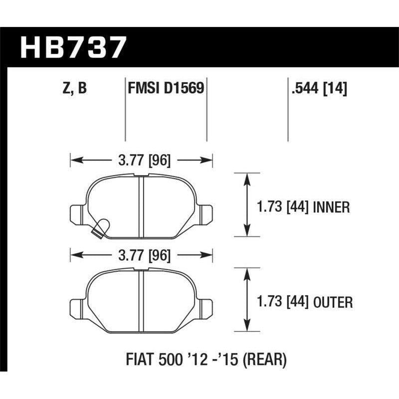 Hawk 12-15 Fiat 500 Abarth Rear HPS 5.0 Brake Pads - SMINKpower Performance Parts HAWKHB737B.544 Hawk Performance