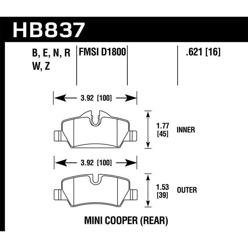 Hawk 14-17 Mini Cooper HPS 5.0 Rear Brake Pads - SMINKpower Performance Parts HAWKHB837B.621 Hawk Performance
