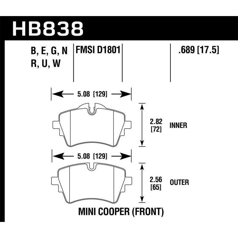 Hawk 14-17 Mini Cooper S HPS 5.0 Front Brake Pads - SMINKpower Performance Parts HAWKHB838B.689 Hawk Performance
