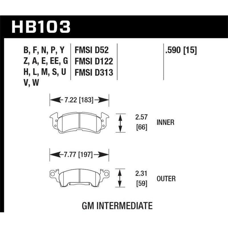 Hawk 1975-1975 Buick Apollo SR HPS 5.0 Front Brake Pads - SMINKpower Performance Parts HAWKHB103B.590 Hawk Performance