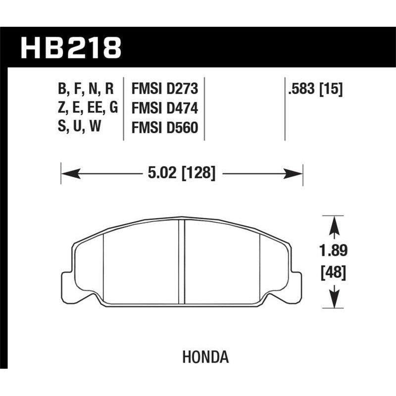 Hawk 1984-1985 Honda Accord Coupe 1800 LX 1.8 HPS 5.0 Front Brake Pads - SMINKpower Performance Parts HAWKHB218B.583 Hawk Performance