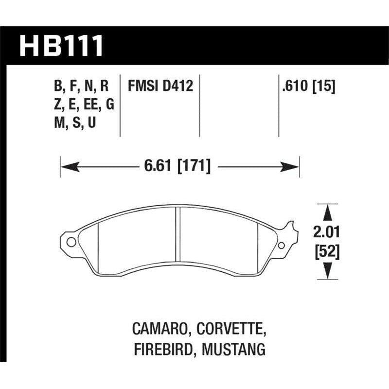 Hawk 1990-1990 Chevy Camaro Iroc-Z (w/Heavy Duty Brakes) High Perf. Street 5.0 Front Brake Pads - SMINKpower Performance Parts HAWKHB111B.610 Hawk Performance