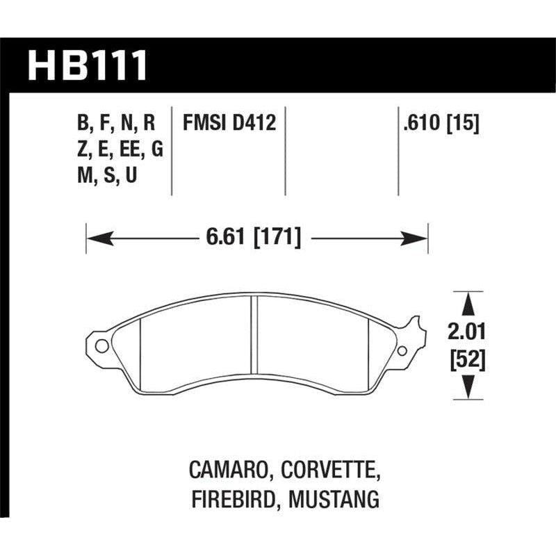 Hawk 1990-1990 Chevy Camaro Iroc-Z (w/Heavy Duty Brakes) High Perf. Street 5.0 Front Brake Pads - SMINKpower Performance Parts HAWKHB111B.610 Hawk Performance