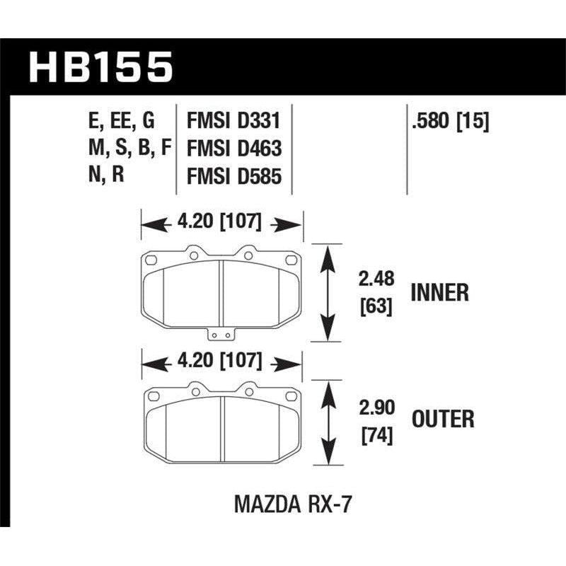 Hawk 1990-1990 Mazda RX-7 GXL (w/Elec Adjust Susp) HPS 5.0 Front Brake Pads - SMINKpower Performance Parts HAWKHB155B.580 Hawk Performance